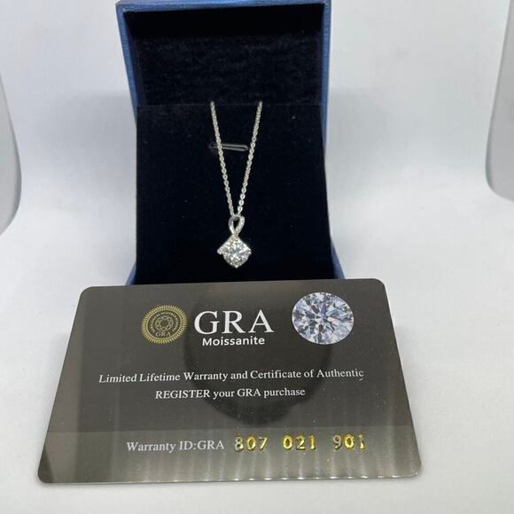 Moissanite Diamond Pendant Necklace Ribbon Warrior Survivor Chain 1 Ct GRA 18K - Picture 1 of 11